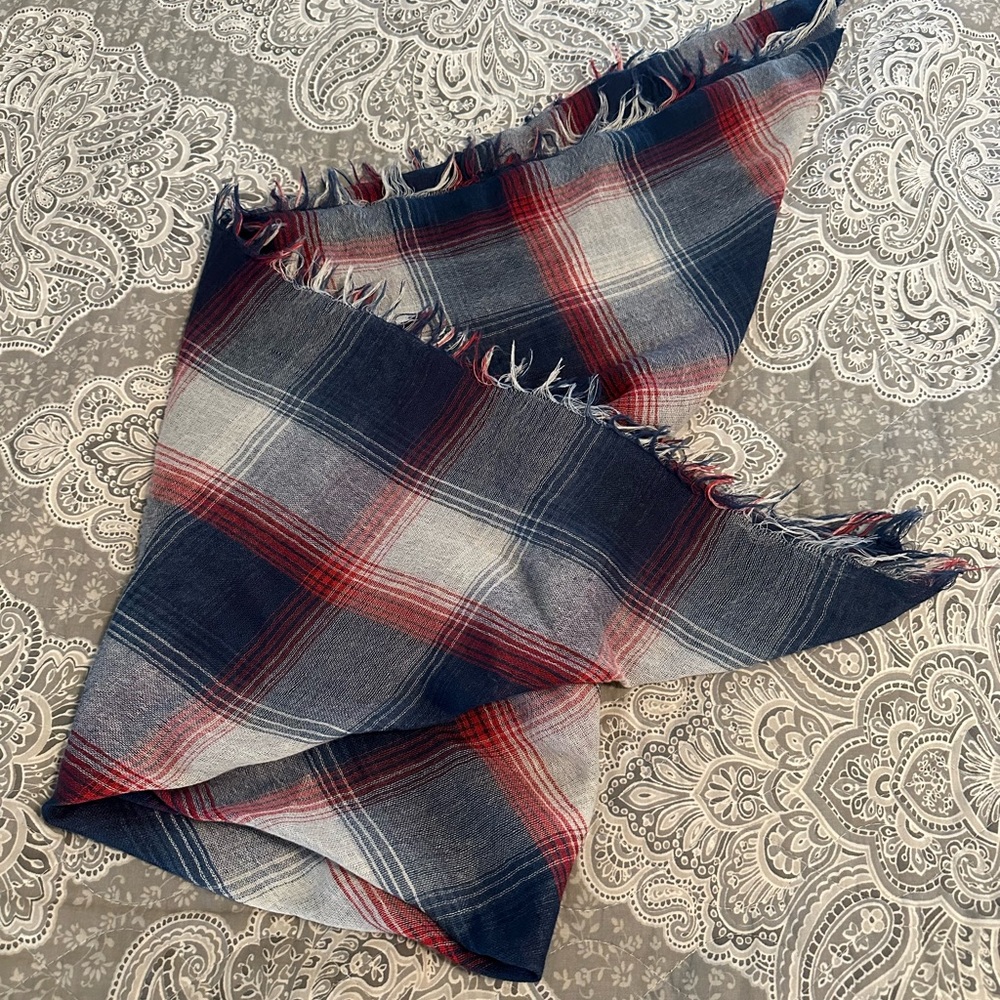 Blanket scarf, blue, red, cream